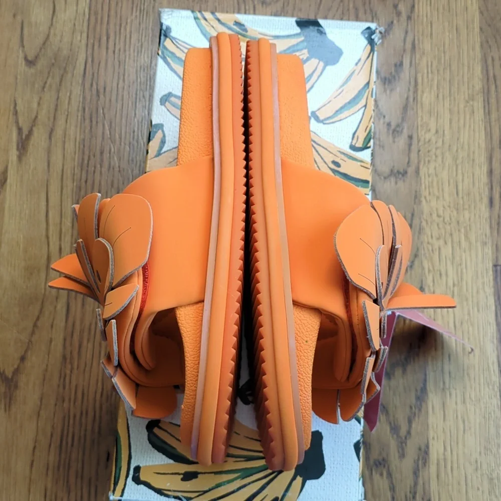 NIB FARM Rio Monstera Anatomic Slide Sandals In Orange Women's Size 7
